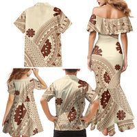 Bula Fiji Classic Masi Tapa Family Matching Mermaid Dress and Hawaiian Shirt Vintage Beige - Polynesian Pride