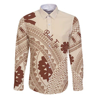 Bula Fiji Classic Masi Tapa Family Matching Off The Shoulder Long Sleeve Dress and Hawaiian Shirt Vintage Beige - Polynesian Pride
