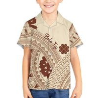 Bula Fiji Classic Masi Tapa Family Matching Off Shoulder Short Dress and Hawaiian Shirt Vintage Beige - Polynesian Pride
