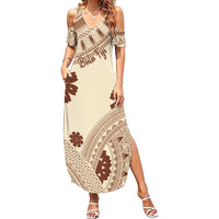 Bula Fiji Classic Masi Tapa Family Matching Summer Maxi Dress and Hawaiian Shirt Vintage Beige - Polynesian Pride