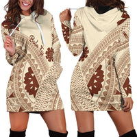 Bula Fiji Classic Masi Tapa Hoodie Dress Vintage Beige - Polynesian Pride