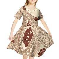 Bula Fiji Classic Masi Tapa Kid Short Sleeve Dress Vintage Beige - Polynesian Pride