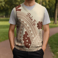 Bula Fiji Classic Masi Tapa Christmas Knitted V-Neck Vest Vintage Beige - Polynesian Pride