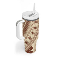 Bula Fiji Classic Masi Tapa Tumbler With Handle Vintage Beige - Polynesian Pride
