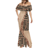 Bula Fiji Mermaid Dress Tribal Masi Tapa - Beige LT7 - Polynesian Pride