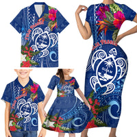 Guam Christmas Family Matching Short Sleeve Bodycon Dress and Hawaiian Shirt Turtle Mix Tapa Felis Pasgua LT7 - Polynesian Pride
