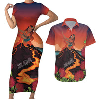 Hawaii Kilauea Volcano Couples Matching Short Sleeve Bodycon Dress and Hawaiian Shirt Pele Goddess
