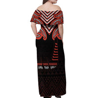 Maori Waitangi Off Shoulder Maxi Dress Kotahitanga Poutama Mix Whakairo - Polynesian Pride