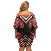 Maori Waitangi Off Shoulder Short Dress Kotahitanga Poutama Mix Whakairo - Polynesian Pride