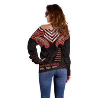 Maori Waitangi Off Shoulder Sweater Kotahitanga Poutama Mix Whakairo - Polynesian Pride