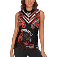 Maori Waitangi Women Sleeveless Polo Shirt Kotahitanga Poutama Mix Whakairo - Polynesian Pride