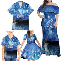 NZ Maori Matariki Scenery Family Matching Off Shoulder Maxi Dress and Hawaiian Shirt Galaxy Sky LT7 - Polynesian Pride