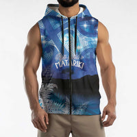 NZ Maori Matariki Scenery Sleeveless Zip Hoodie Galaxy Sky