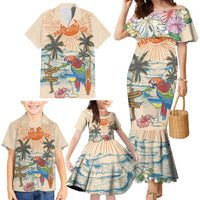 Personalized Christmas In July - Hawaii Retro Family Matching Mermaid Dress and Hawaiian Shirt Lost In Parrot-dise
