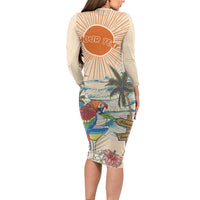 Personalized Christmas In July - Hawaii Retro Long Sleeve Bodycon Dress Lost In Parrot-dise