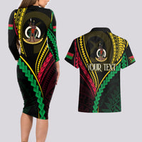 Personalised Vanuatu Couples Matching Long Sleeve Bodycon Dress and Hawaiian Shirt 43rd Hapi Indipendens Long LT7 - Polynesian Pride