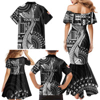 Fiji Rugby Personalised Bula Masi Family Matching Mermaid Dress and Hawaiian Shirt Fish Tail Kaivity Cibi - Black LT7 - Polynesian Pride