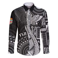 Fiji Rugby Personalised Bula Masi Family Matching Mermaid Dress and Hawaiian Shirt Fish Tail Kaivity Cibi - Black LT7 Dad's Shirt - Long Sleeve Black - Polynesian Pride