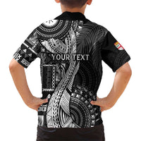 Fiji Rugby Personalised Bula Masi Family Matching Short Sleeve Bodycon Dress and Hawaiian Shirt Fish Tail Kaivity Cibi - Black LT7 - Polynesian Pride
