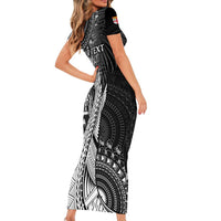Fiji Rugby Personalised Bula Masi Family Matching Short Sleeve Bodycon Dress and Hawaiian Shirt Fish Tail Kaivity Cibi - Black LT7 - Polynesian Pride
