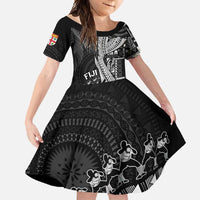 Fiji Rugby Personalised Bula Masi Family Matching Tank Maxi Dress and Hawaiian Shirt Fish Tail Kaivity Cibi - Black LT7 Daughter's Dress Black - Polynesian Pride