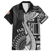 Fiji Rugby Personalised Bula Masi Family Matching Tank Maxi Dress and Hawaiian Shirt Fish Tail Kaivity Cibi - Black LT7 Dad's Shirt - Short Sleeve Black - Polynesian Pride
