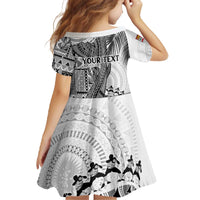 Fiji Rugby Personalised Bula Masi Family Matching Off The Shoulder Long Sleeve Dress and Hawaiian Shirt Fish Tail Kaivity Cibi - White