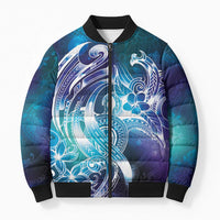 Aloha Hawaii Turtle Bomber Puffer Jacket Teal Purple Ribbon - Polynesian Pride