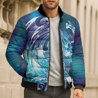 Aloha Hawaii Turtle Bomber Puffer Jacket Teal Purple Ribbon - Polynesian Pride