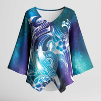 Aloha Hawaii Turtle Kimono Sleeve Blouse Teal Purple Ribbon - Polynesian Pride