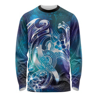 Aloha Hawaii Turtle Long Sleeve Shirt Teal Purple Ribbon - Polynesian Pride