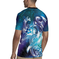 Aloha Hawaii Turtle Rugby Jersey Teal Purple Ribbon - Polynesian Pride