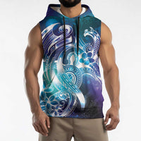 Aloha Hawaii Turtle Sleeveless Hoodie Teal Purple Ribbon - Polynesian Pride