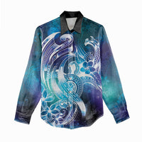 Aloha Hawaii Turtle Women Casual Shirt Teal Purple Ribbon - Polynesian Pride