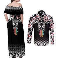 Kia Kaha Te Reo Maori Couples Matching Off Shoulder Maxi Dress and Long Sleeve Button Shirt 50 Years Mo Ake Tonu Te Reo - Polynesian Pride