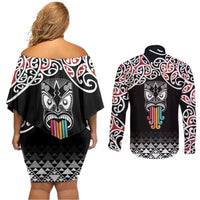 Kia Kaha Te Reo Maori Couples Matching Off Shoulder Short Dress and Long Sleeve Button Shirt 50 Years Mo Ake Tonu Te Reo - Polynesian Pride