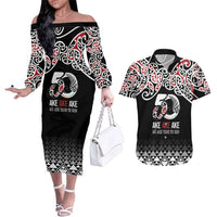 Kia Kaha Te Reo Maori Couples Matching Off The Shoulder Long Sleeve Dress and Hawaiian Shirt 50 Years Mo Ake Tonu Te Reo - Polynesian Pride