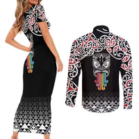 Kia Kaha Te Reo Maori Couples Matching Short Sleeve Bodycon Dress and Long Sleeve Button Shirt 50 Years Mo Ake Tonu Te Reo - Polynesian Pride