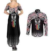 Kia Kaha Te Reo Maori Couples Matching Summer Maxi Dress and Long Sleeve Button Shirt 50 Years Mo Ake Tonu Te Reo - Polynesian Pride