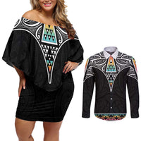 50 Years Kia Kaha Te Reo Maori Couples Matching Off Shoulder Short Dress and Long Sleeve Button Shirt Ake Ake Ake! - Polynesian Pride