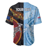 Personalised Fiji and Australia Baseball Jersey Masi Patterns Mix Aboriginal Art LT7 - Polynesian Pride
