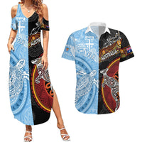Personalised Fiji and Australia Couples Matching Summer Maxi Dress and Hawaiian Shirt Masi Patterns Mix Aboriginal Art LT7 Colorful - Polynesian Pride