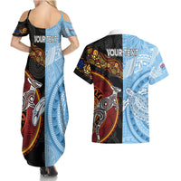 Personalised Fiji and Australia Couples Matching Summer Maxi Dress and Hawaiian Shirt Masi Patterns Mix Aboriginal Art LT7 - Polynesian Pride