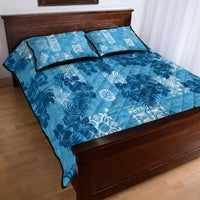 Hawaii Tapa Quilt Bed Set Hibiscus Mix Hawaiian Quilt Patches - Blue LT7 - Polynesian Pride
