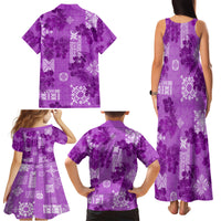 Hawaii Tapa Family Matching Tank Maxi Dress and Hawaiian Shirt Hibiscus Mix Hawaiian Quilt Patches - Violet LT7 - Polynesian Pride