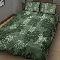Hawaii Tapa Quilt Bed Set Hibiscus Mix Hawaiian Quilt Patches - Sage Green LT7 - Polynesian Pride