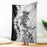 Polynesian Plumeria Lei Blanket with Hammerhead Shark