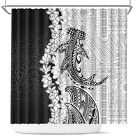 Polynesian Plumeria Lei Shower Curtain with Hammerhead Shark LT7 Black - Polynesian Pride