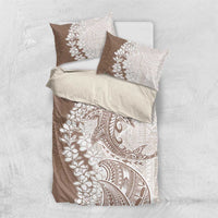 Polynesian Beige Plumeria Lei Bedding Set with Hammerhead Shark