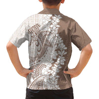 Polynesian Beige Plumeria Lei Family Matching Long Sleeve Bodycon Dress and Hawaiian Shirt with Hammerhead Shark LT7 - Polynesian Pride